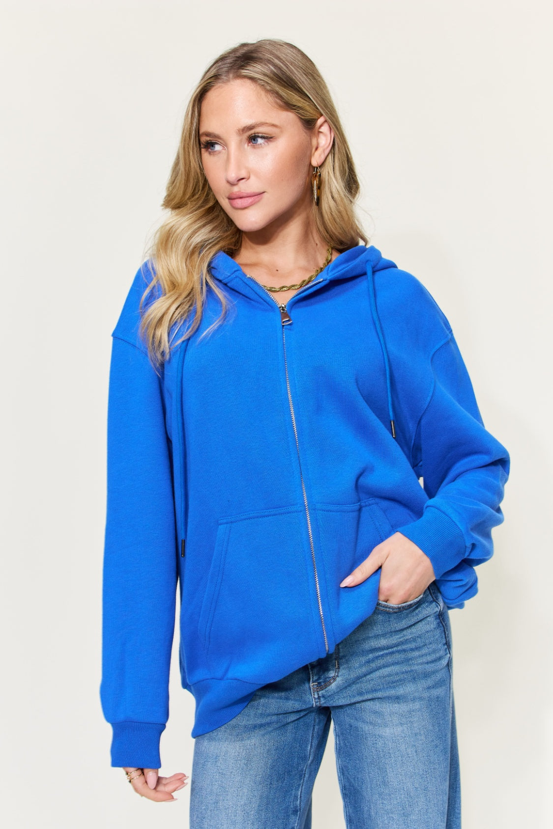 Simply Love Full Size Letter Graphic Zip-Up Hoodie with Pockets