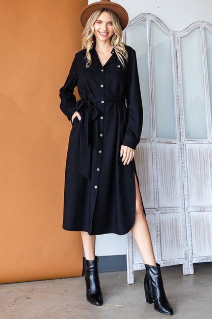 Button down shirt long dress PLUS 30-545P