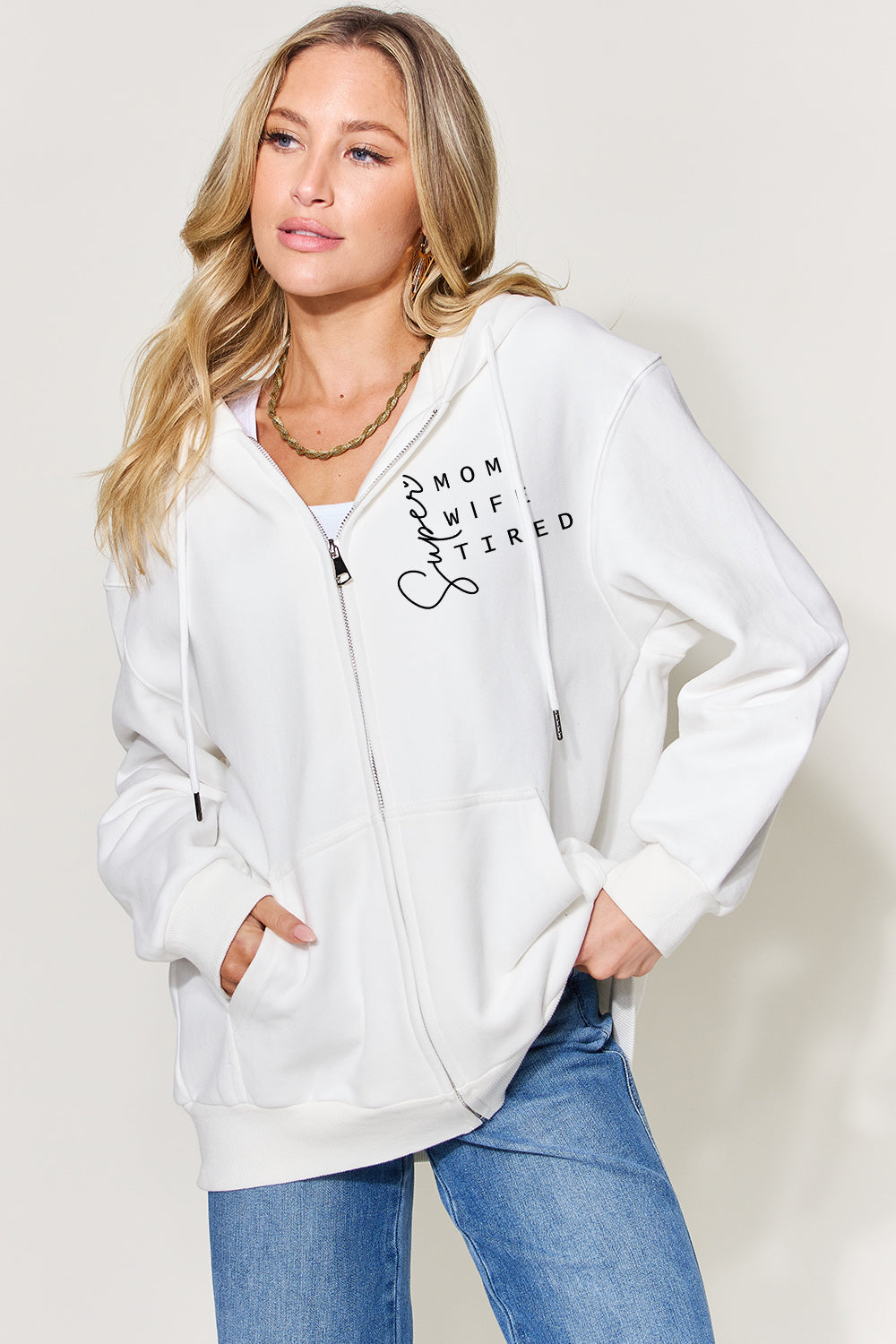Simply Love Full Size Letter Graphic Long Sleeve Hoodie
