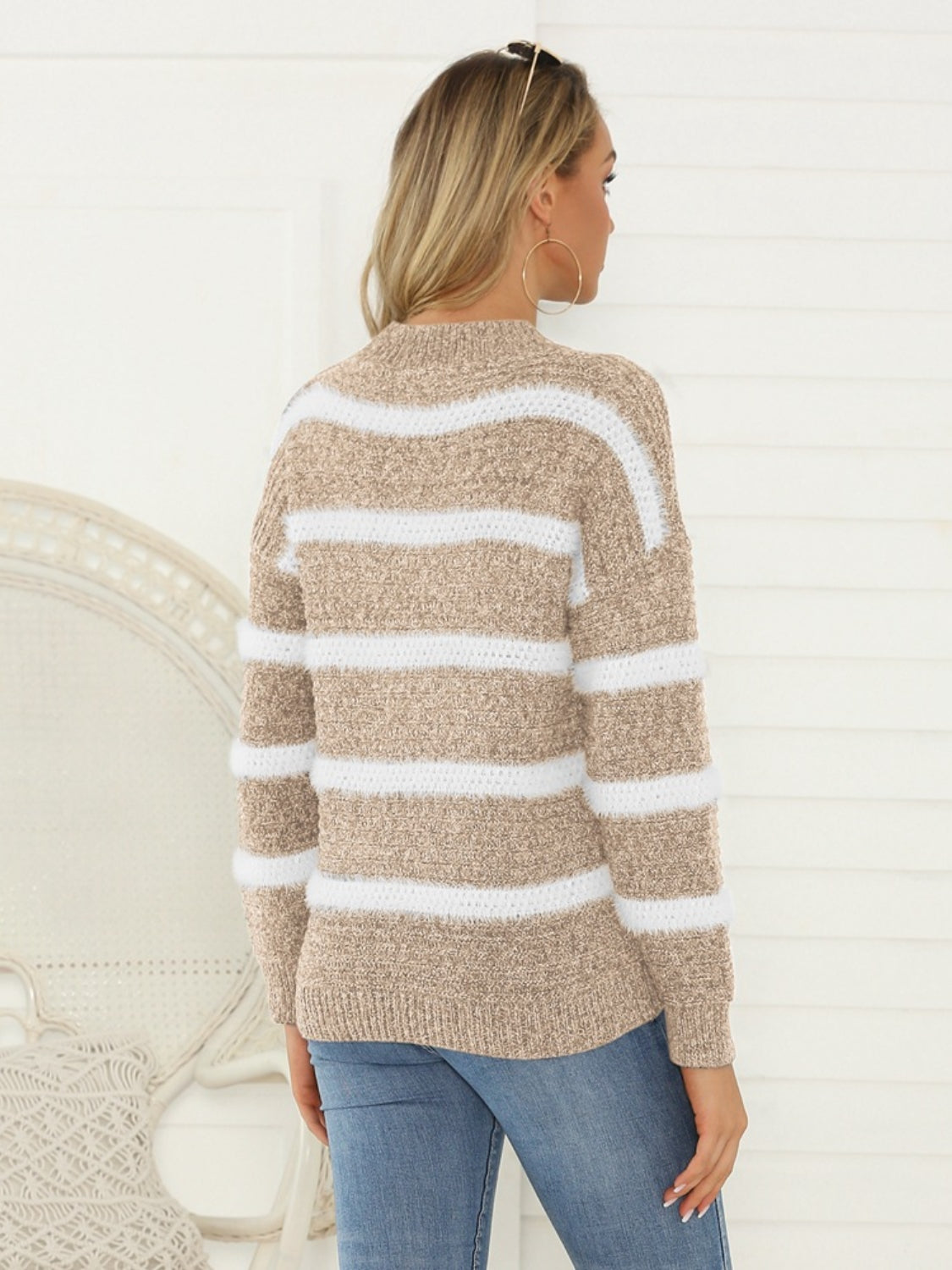 Shiny Striped Round Neck Long Sleeve Sweater