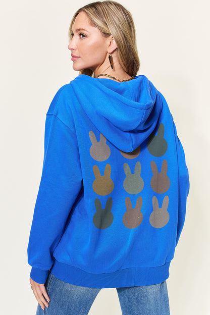 Simply Love Full Size Easter Bunny Graphic Zip-Up Hoodie with Pockets