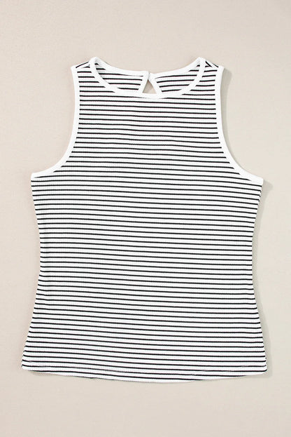 Cutout Striped Round Neck Tank