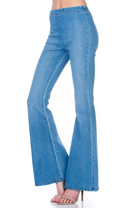 zipper back faded denim flare  jeans pants