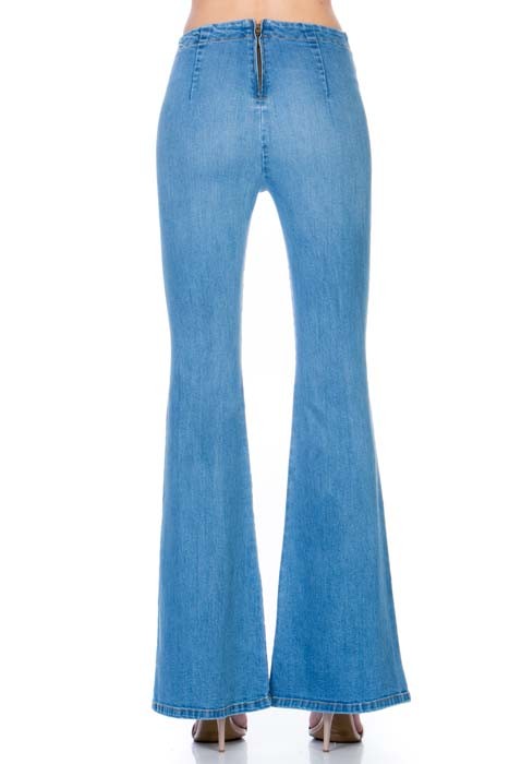 zipper back faded denim flare  jeans