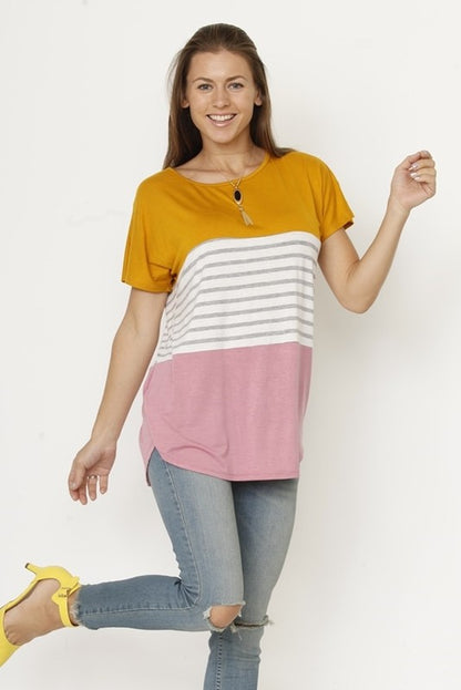 Three color block tunic top