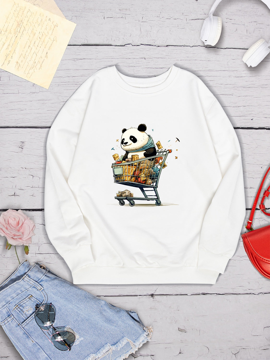 Panda Round Neck Dropped Shoulder Sweatshirt