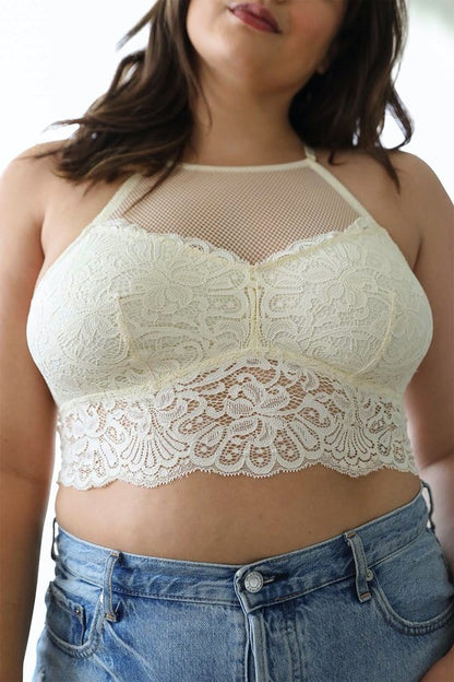 Plus Size High Neck Lace Racerback Bralette