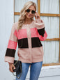 Color Block Button Up Lantern Sleeve Cardigan