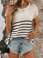 Mandy Striped Round Neck Short Sleeve Knit Top