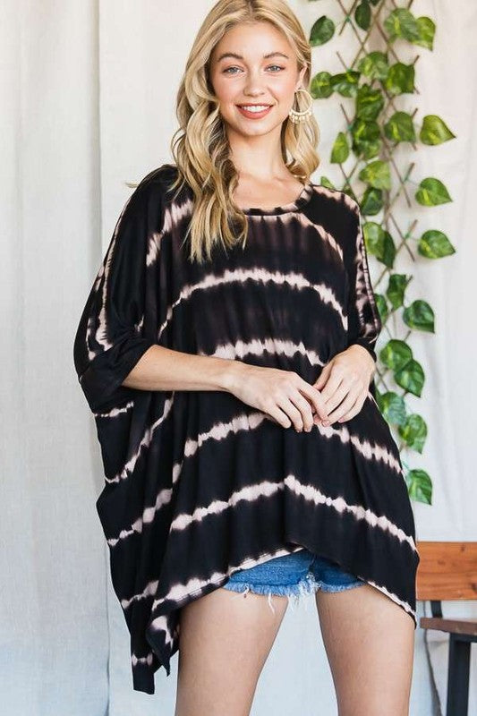 Striped Tie Dye Round Neck Tunic Plus KRT1408-1P