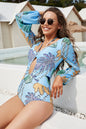 Cutout Printed Balloon Sleeve One-Piece Swimwear