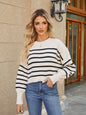 Round Neck Striped Lantern Sleeve Sweater