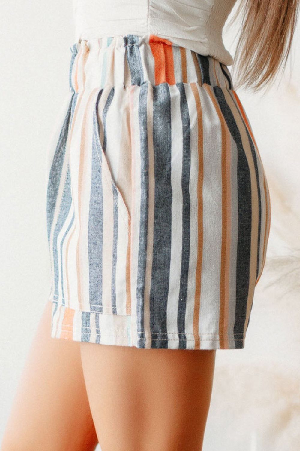 Striped Elastic Waist Shorts