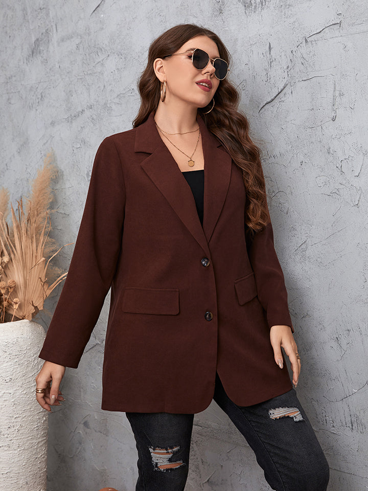 Plus Size Lapel Collar Long Sleeve Blazer