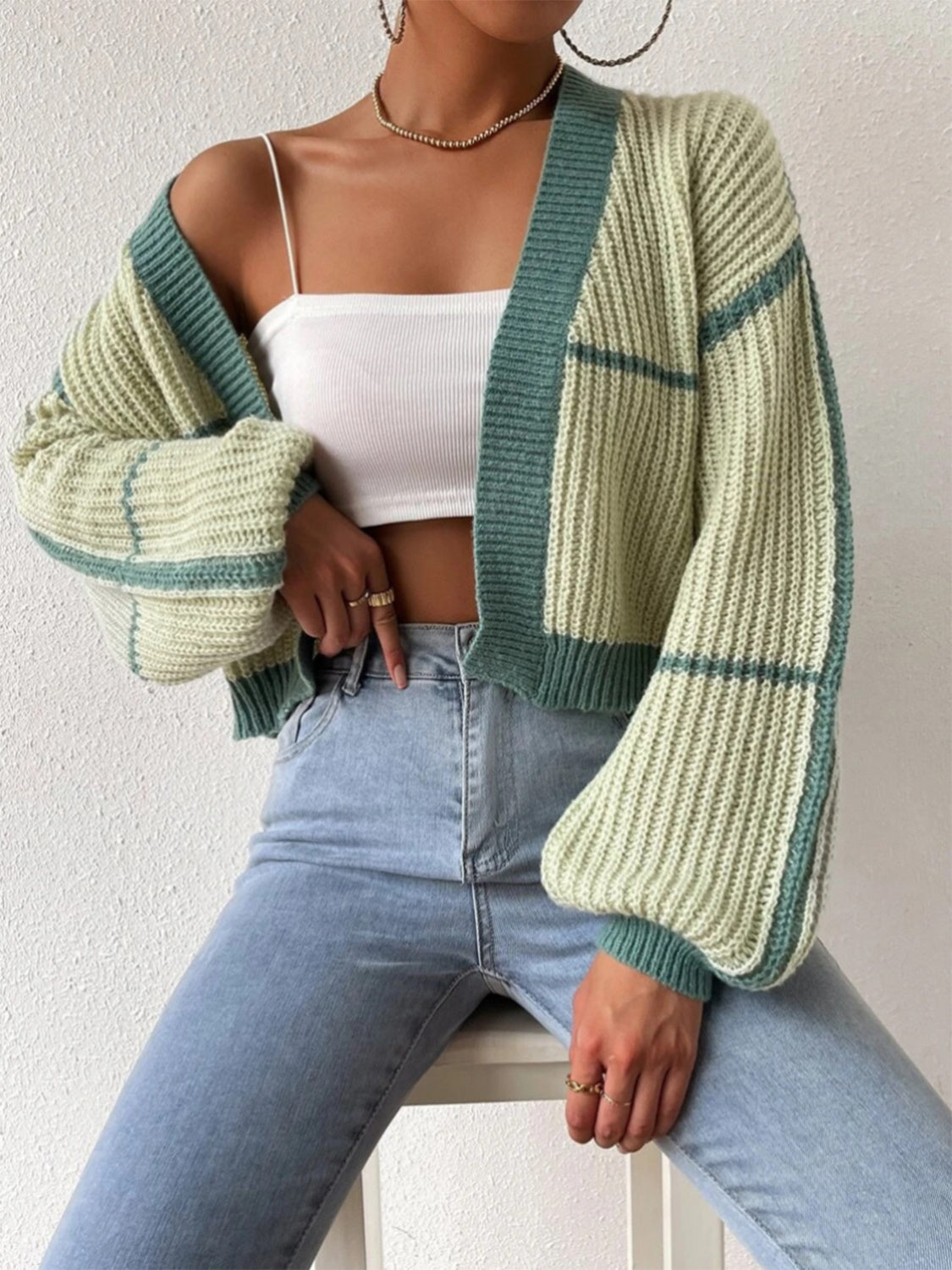 Open Front Dropped Shoulder Cardigan