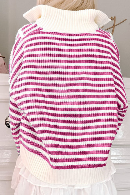 Striped Half Zip Long Sleeve Sweater