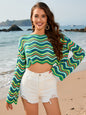 Striped Boat Neck Long Sleeve Cover Up