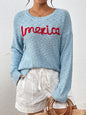 Letter Round Neck Long Sleeve Sweater