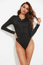 Half Button Round Neck Long Sleeve Bodysuit