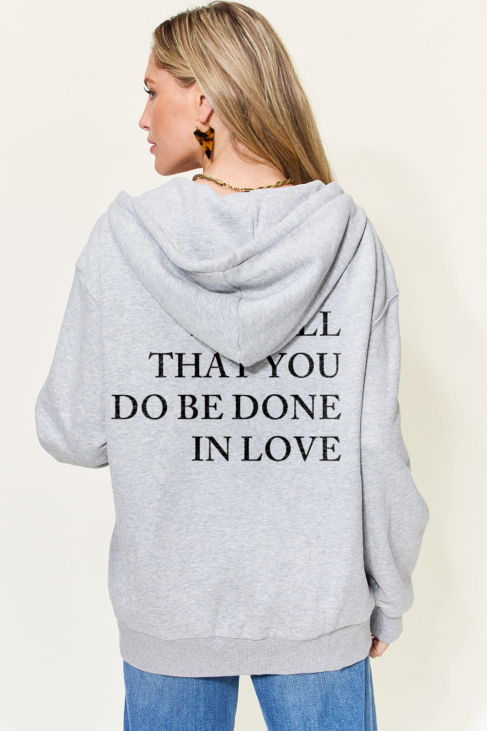 Simply Love Full Size Letter Graphic Zip-Up Hoodie with Pockets