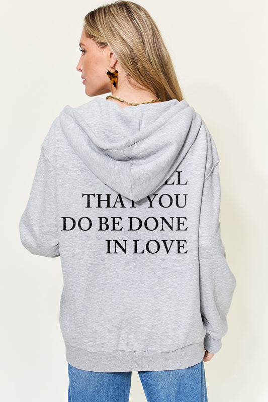 Simply Love Full Size Letter Graphic Zip-Up Hoodie with Pockets