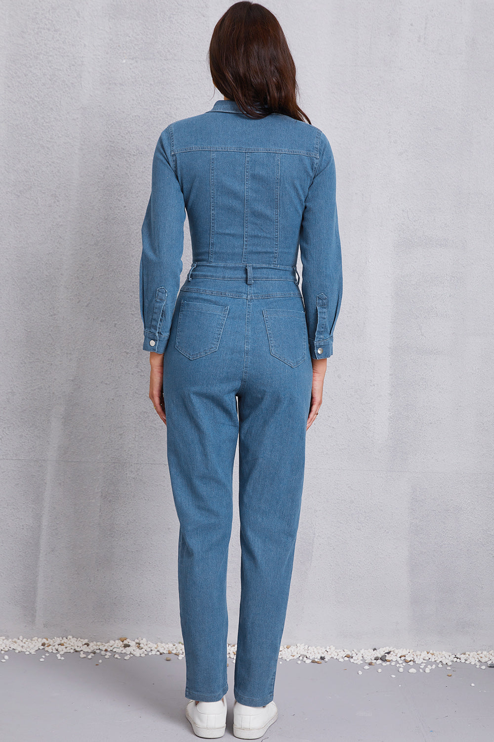 Snap Down Denim Jumpsuit with Pockets