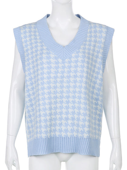 Houndstooth V-Neck Sweater Vest