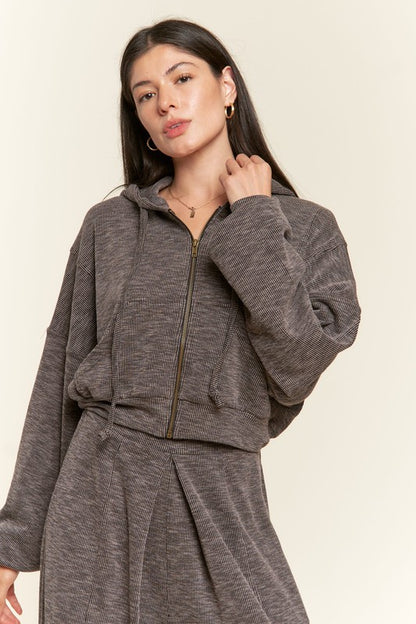 Zip-up drop shoulder hooded jacket