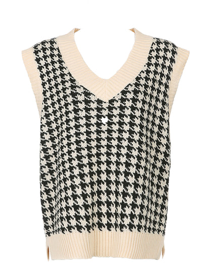 Houndstooth V-Neck Sweater Vest