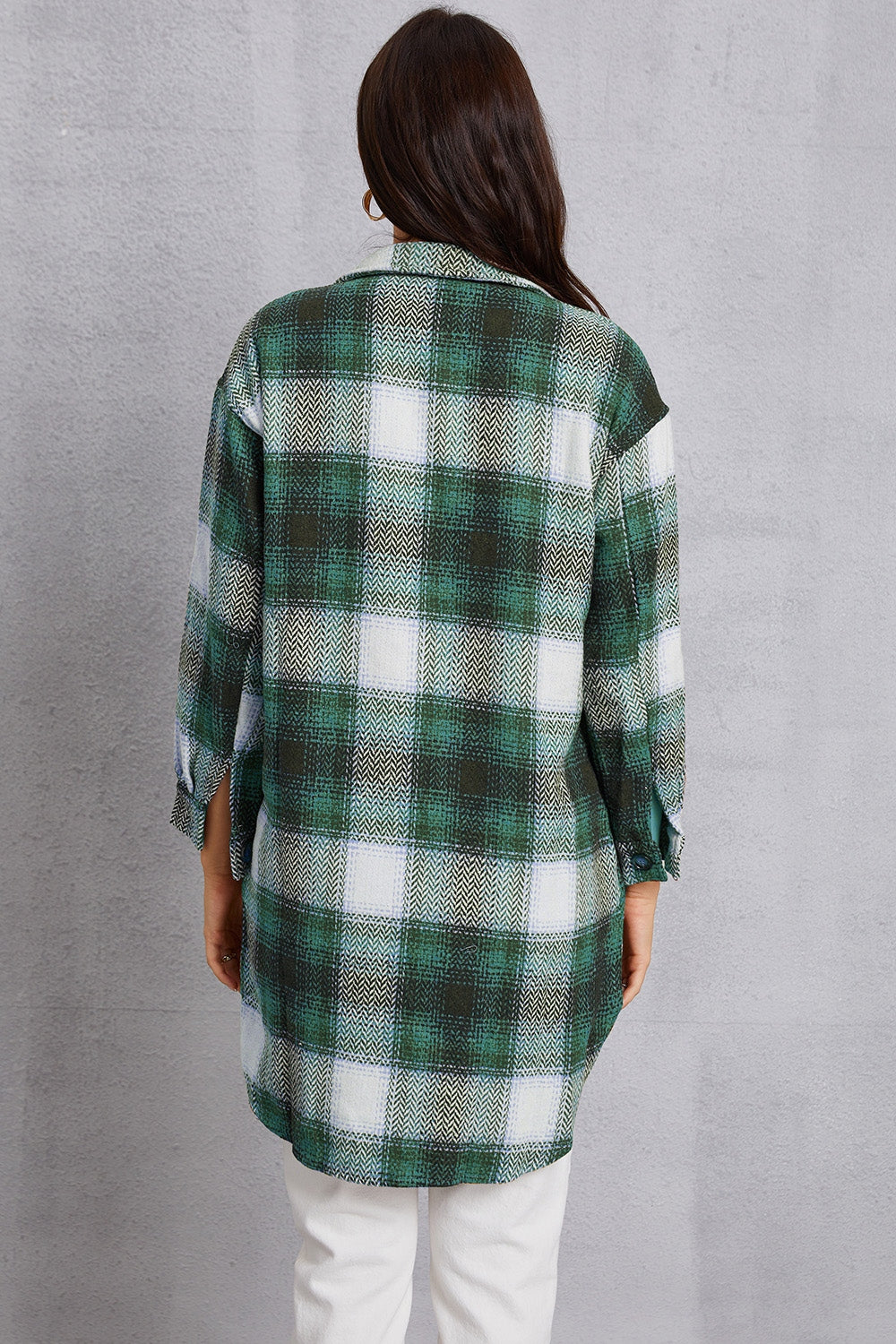 Plaid Button Up Dropped Shoulder Coat with Pockets