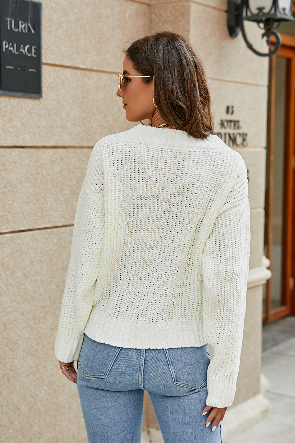 Openwork Surplice Long Sleeve Sweater