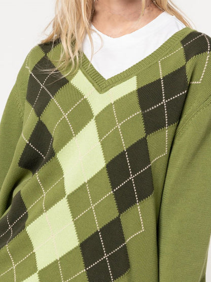 Geometric V-Neck Long Sleeve Sweater