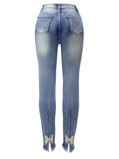 Rhinestone Skinny Jeans with Pockets