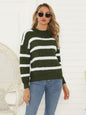 Shiny Striped Round Neck Long Sleeve Sweater