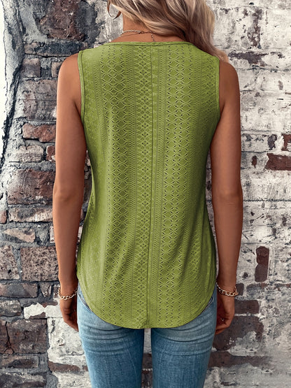 Eyelet V-Neck Wide Strap Tank