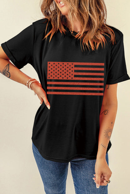 US Flag Round Neck Short Sleeve T-Shirt