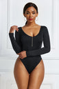 Half Zip Scoop Neck Long Sleeve Bodysuit