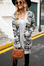 Pocketed Geometric Open Front Dropped Shoulder Cardigan