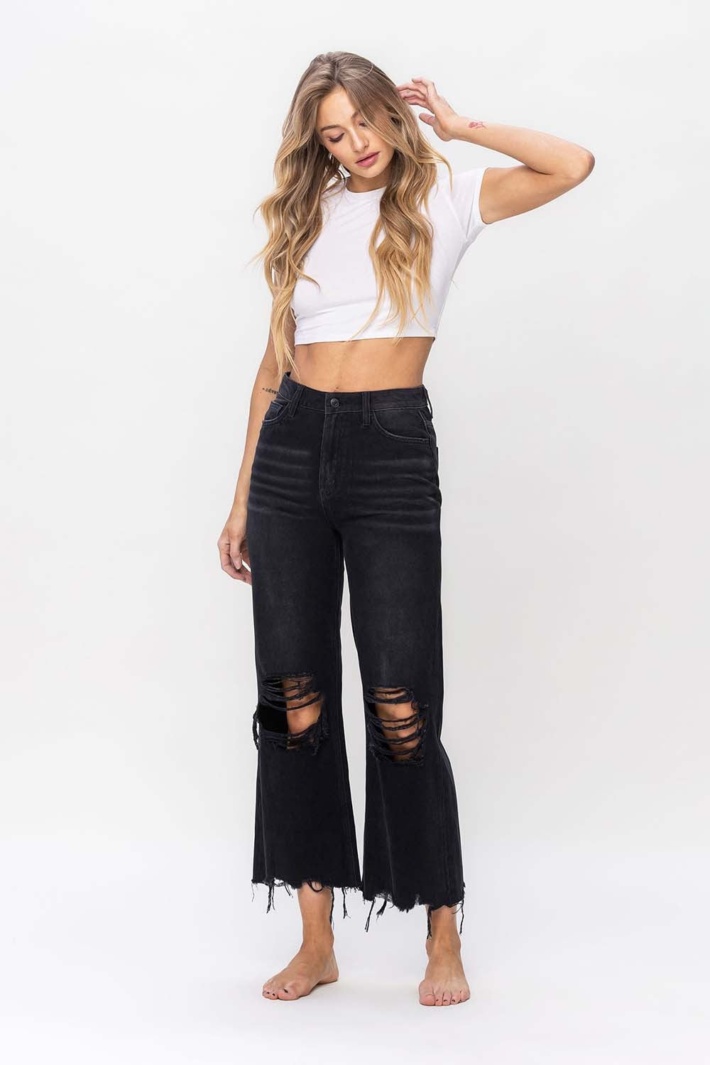 Vervet by Flying Monkey Vintage Ultra High Waist Distressed Crop Flare Jeans