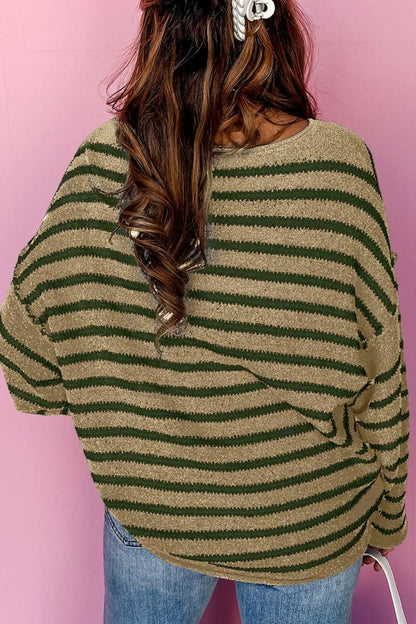 Striped Round Neck Dropped Shoulder Sweater