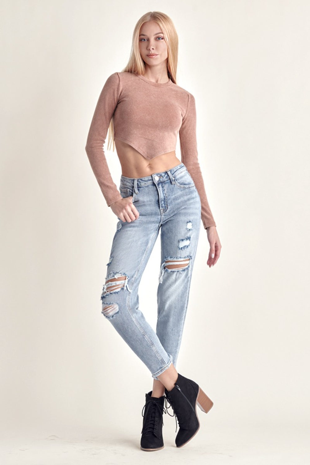 RISEN Distressed Slim Cropped Jeans