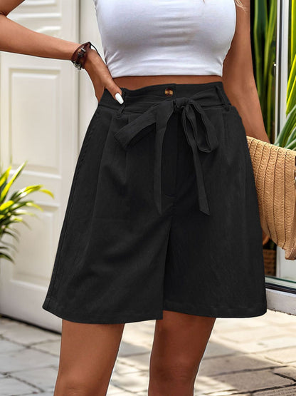 Tied High Waist Shorts with Pockets