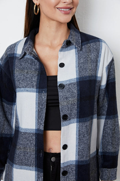 Plaid Button Up Collared Neck Outerwear