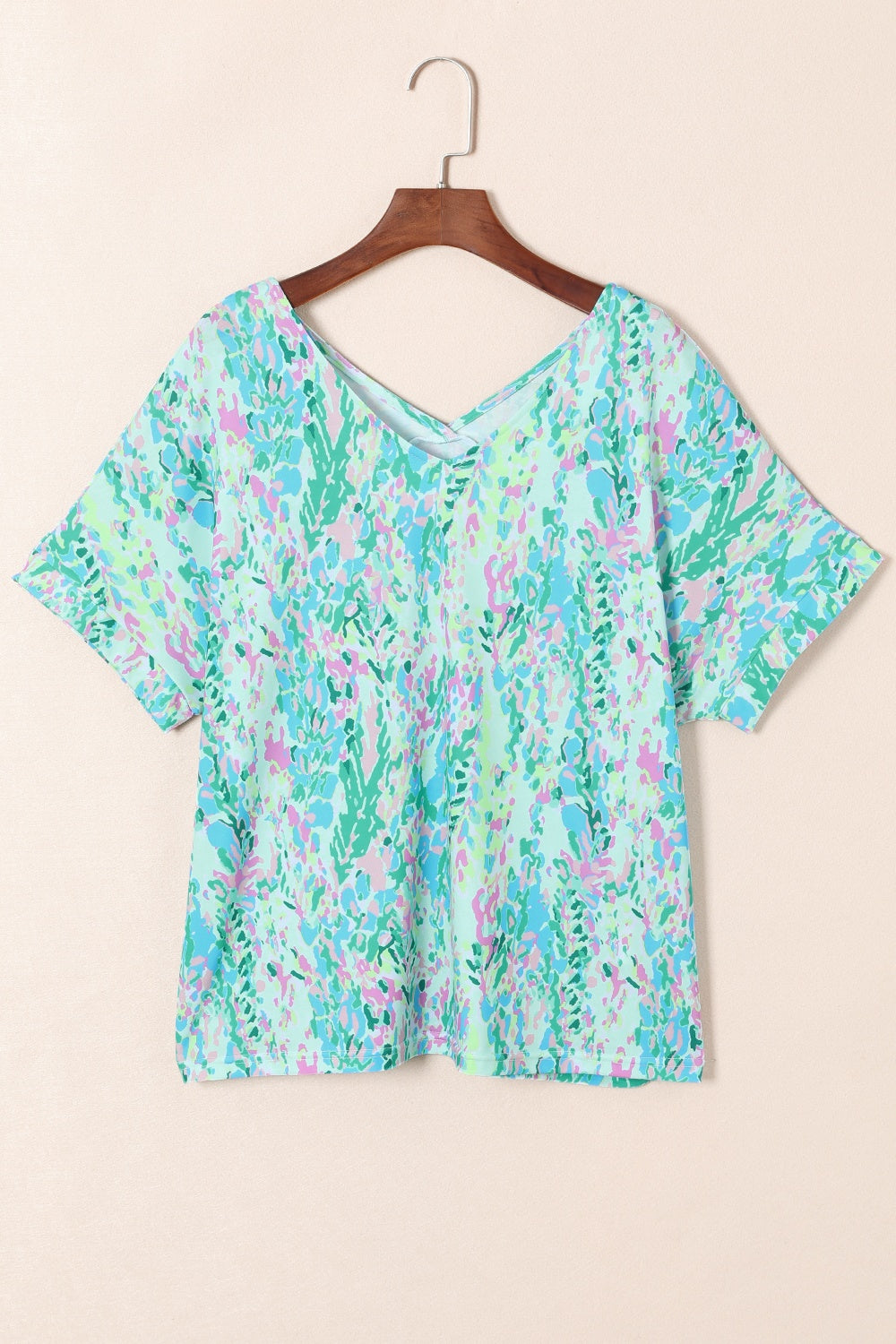 Printed V-Neck Short Sleeve T-Shirt