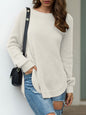 Slit Round Neck Long Sleeve Sweater