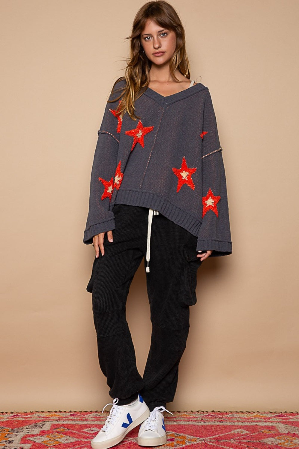 POL Long Sleeve Star Patch Sweater