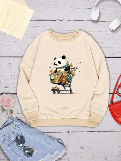 Panda Round Neck Dropped Shoulder Sweatshirt