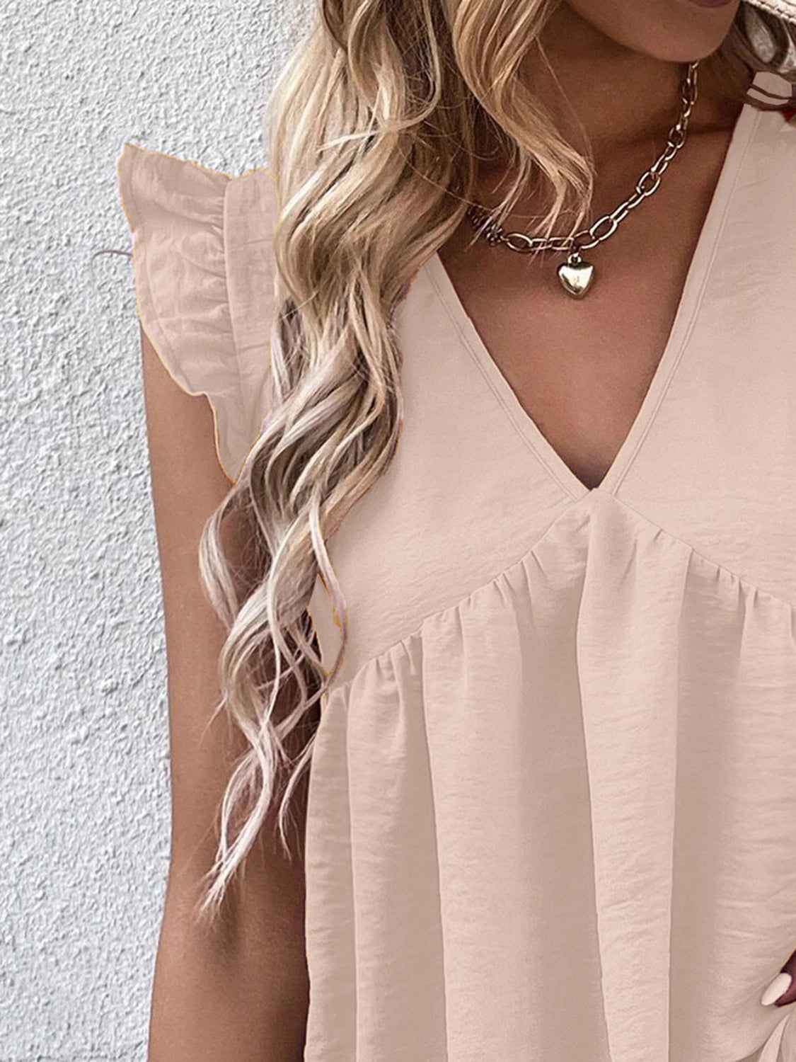 Ruffled V-Neck Cap Sleeve Blouse