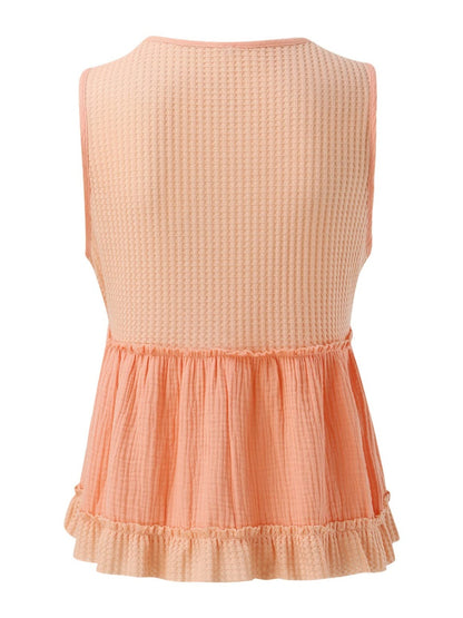 Waffle-Knit Frill V-Neck Tank