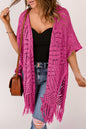 Openwork Open Front Cardigan with Fringes